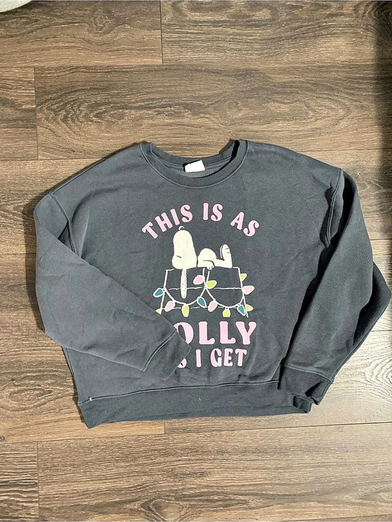 Peanuts Tops - Peanuts Snoopy This Is As Jolly As I Get Christmas Sweatshirt Gray